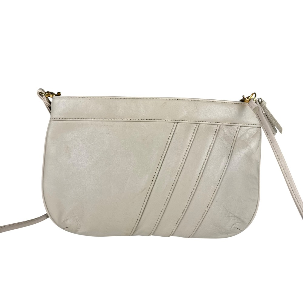 Vintage Cream Diagonal Stitch Crossbody Bag Gold Hardware Off-White B72Q